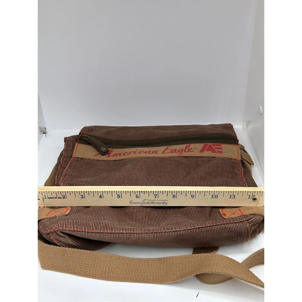 VTG American Eagle Messenger Bag Brown Corduroy Y2K Boho Crossbody Satchel OS